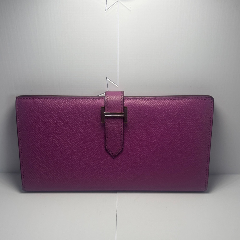 Hermes Violet Leather Continental Wallet with H Clasp